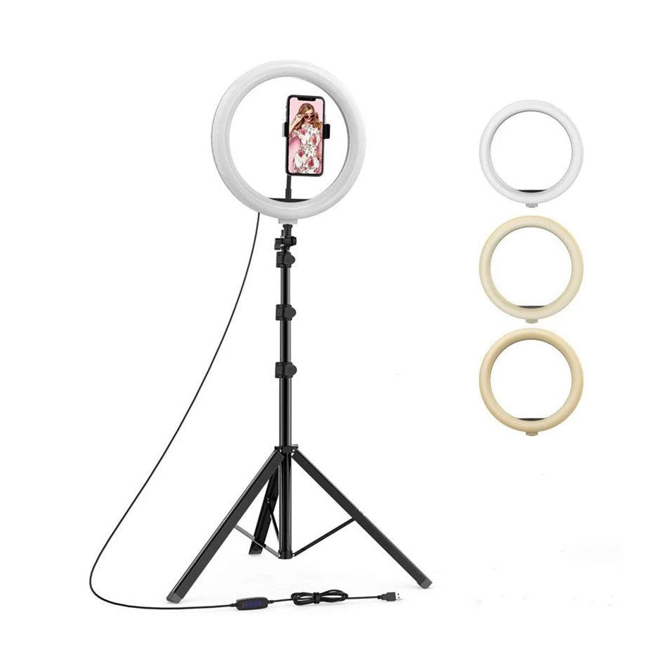 Selfie Ring Light 10” with Tripod Stand 45cm & Phone Holder for Live Stream/Makeup/Video