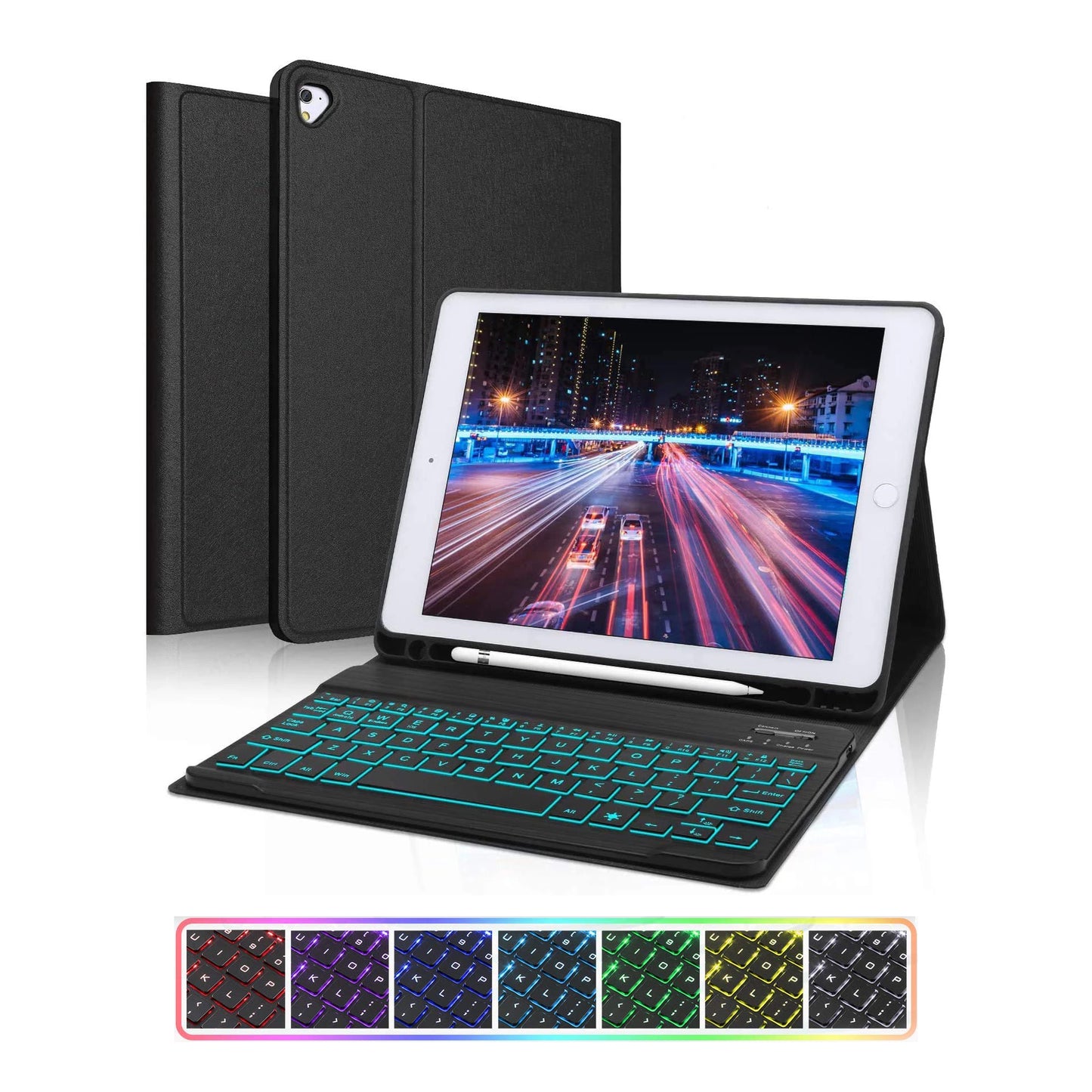 For iPad Backlit 7 Colours Bluetooth Keyboard Smart Cover Flip Case