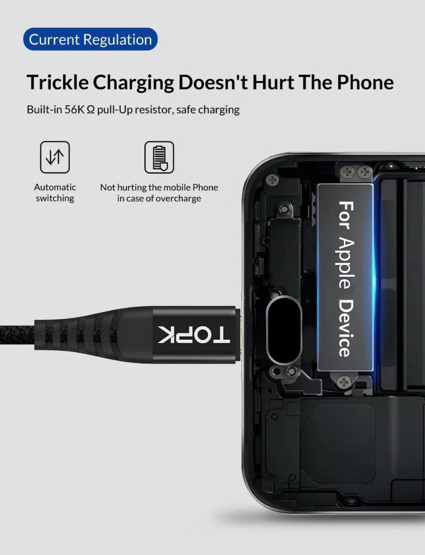 TOPK For Apple iPhone 14 13 12 11 Pro XS Max XR X 8 7 Plus Fast Charging Cord Charger Cable