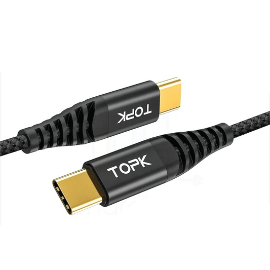 TOPK 3A Fast Charging USB Type-C to Type-C Charger Cable PD18W Gold Plate Nylon