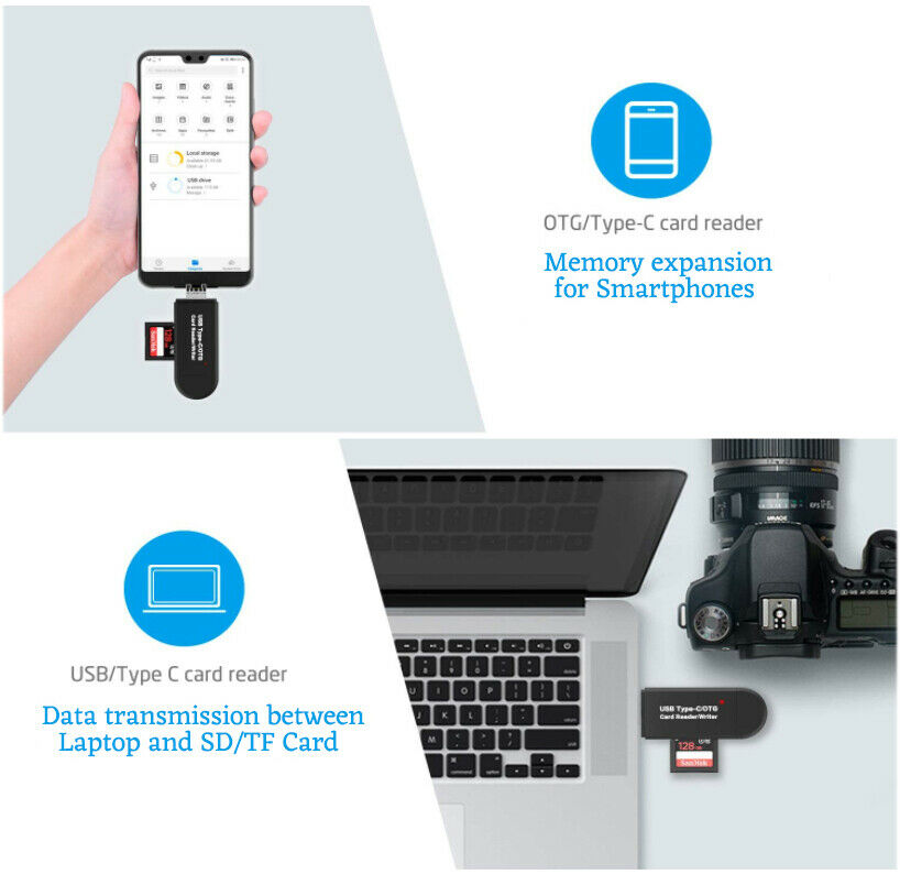 3 in 1 Micro SD Card Reader Adapter to Micro USB Type-C Converter For Phone Tablet