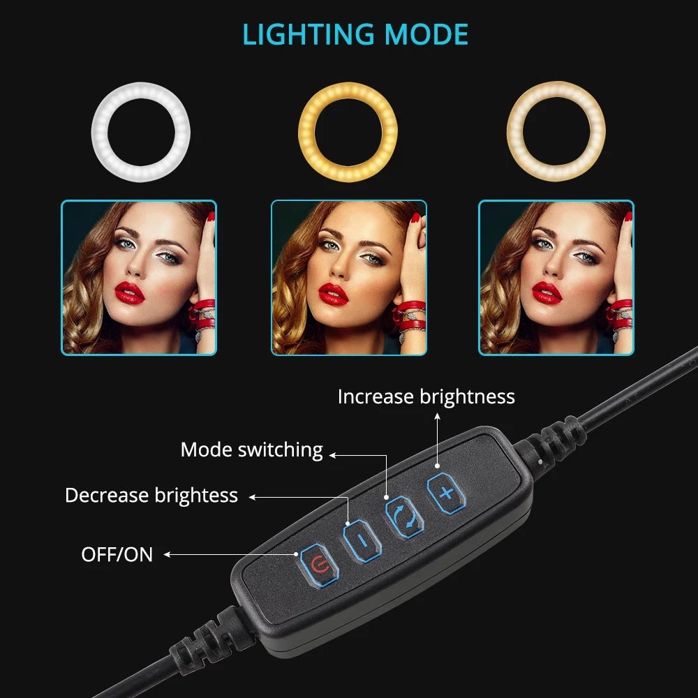Selfie Ring Light 10” with Tripod Stand 45cm & Phone Holder for Live Stream/Makeup/Video