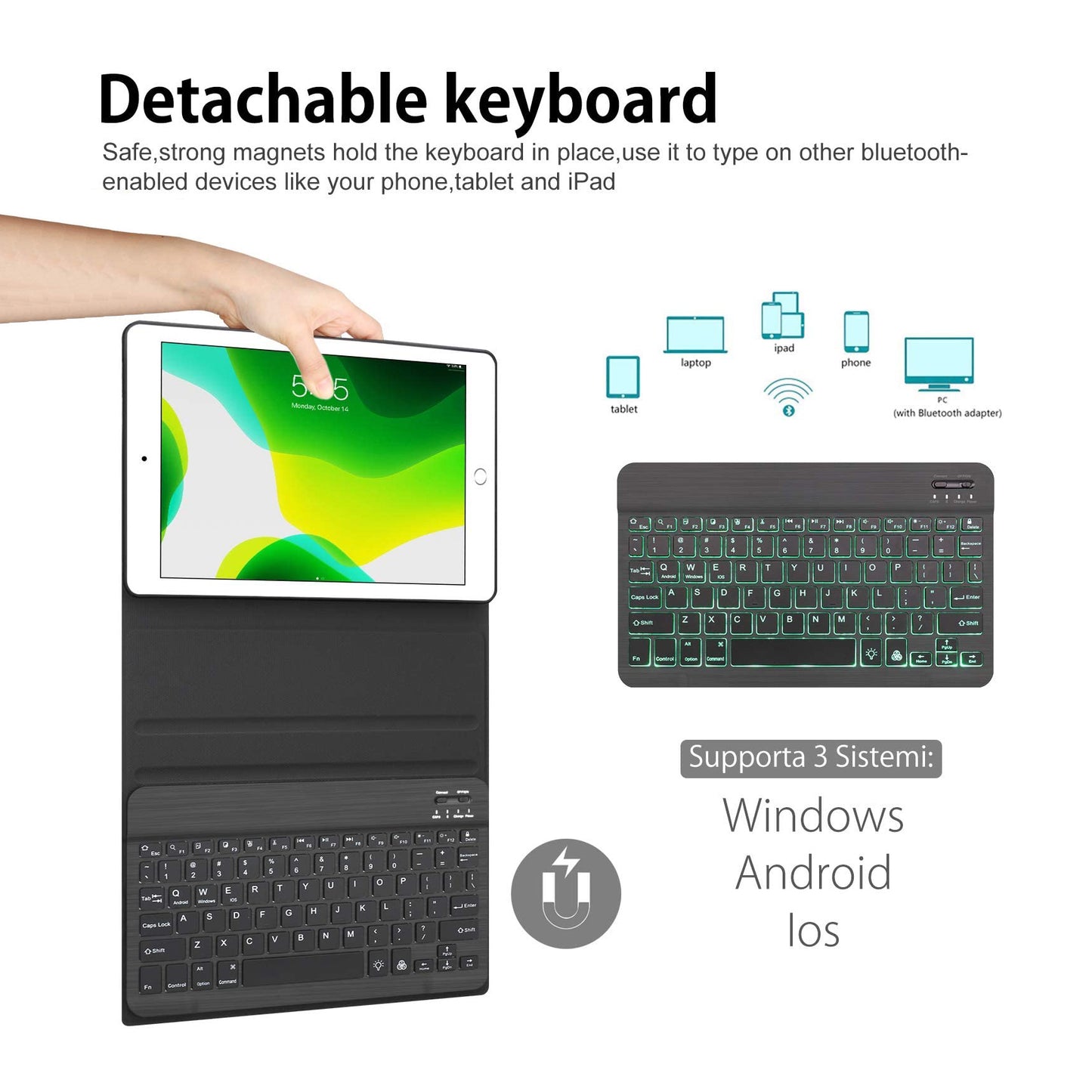 For iPad Backlit 7 Colours Bluetooth Keyboard Smart Cover Flip Case