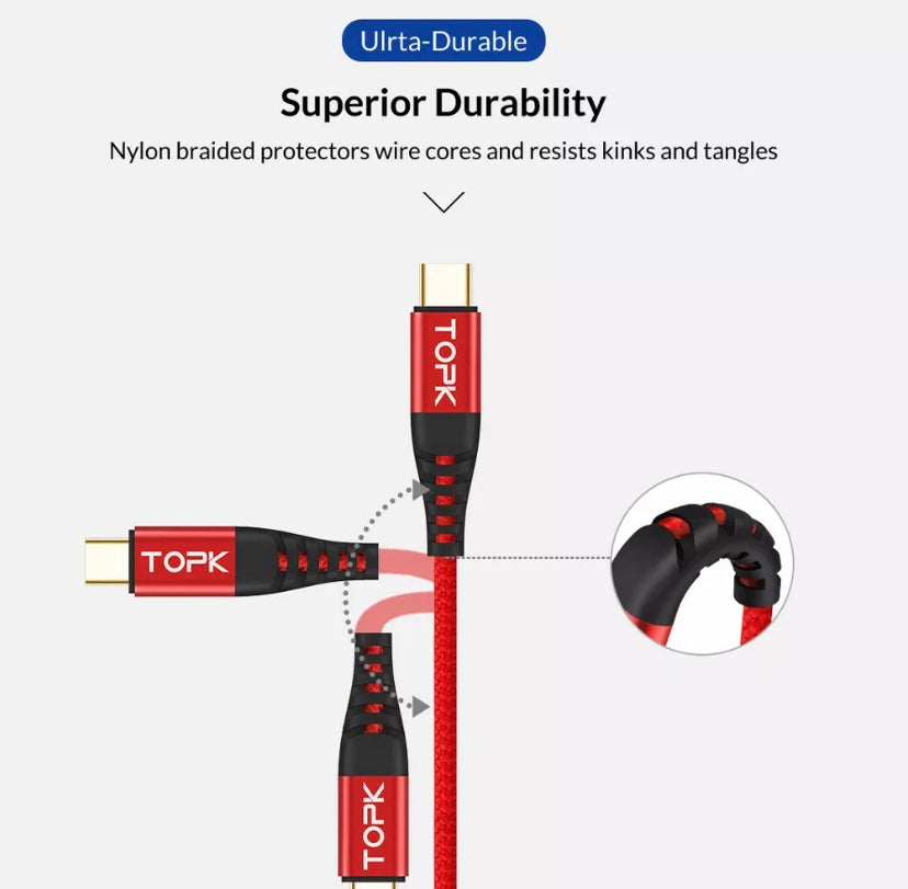 TOPK 3A Fast Charging USB Type-C To Apple iPhone 14 13 12 11 Pro XS Max XR X 8 7 Plus Charger Cable Nylon