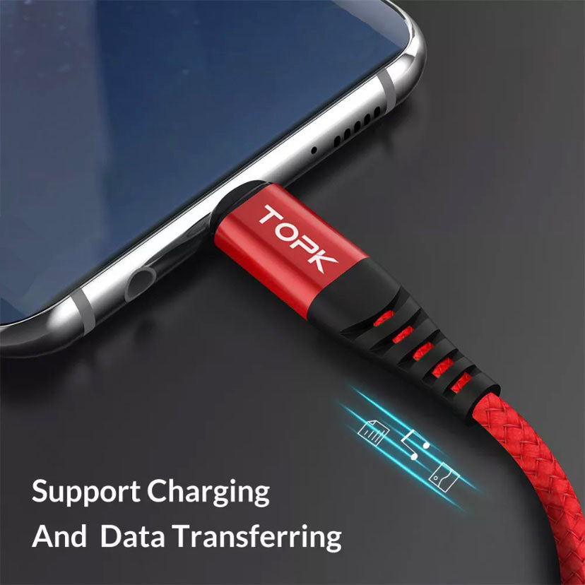 TOPK 3A Fast Charging USB Type-C To Apple iPhone 14 13 12 11 Pro XS Max XR X 8 7 Plus Charger Cable Nylon
