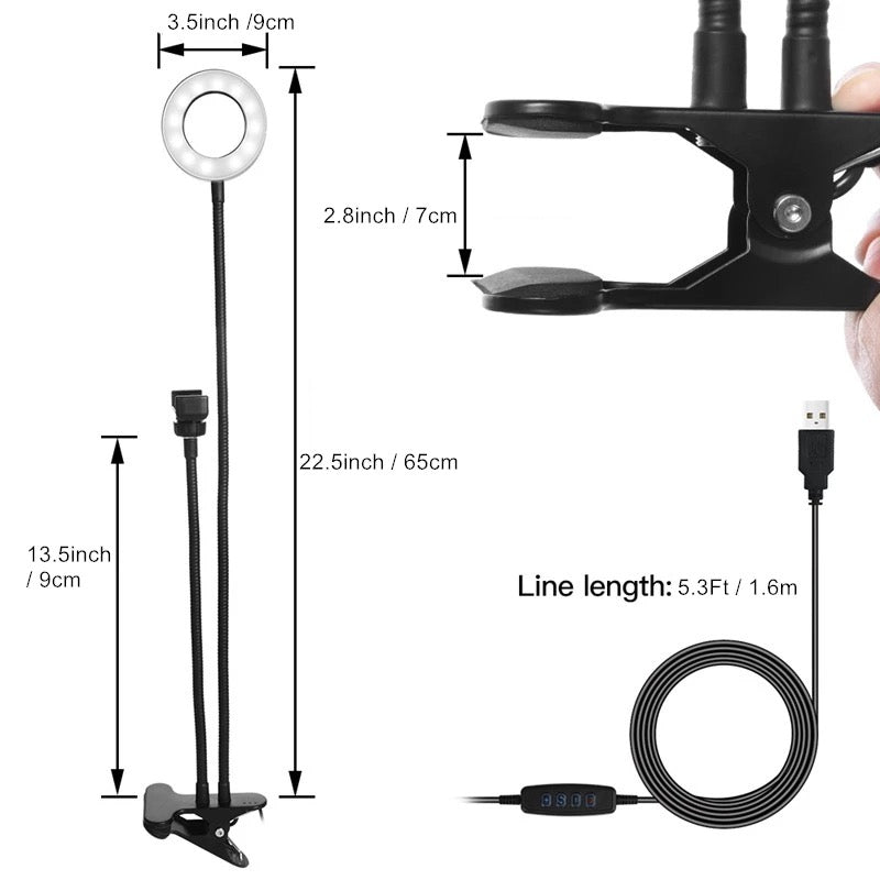 Clip Ring Light Video Conference Lighting USB Laptop Desk Lamp Zoom Phone Stand