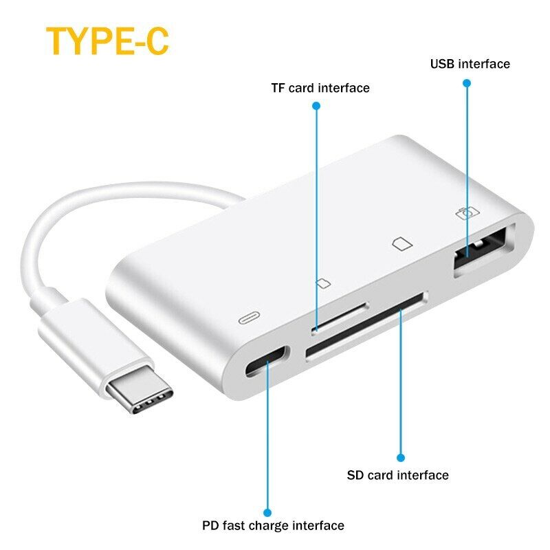 4 in 1 OTG Camera Card Reader to USB C Adapter SD TF For iPad MacBook Samsung
