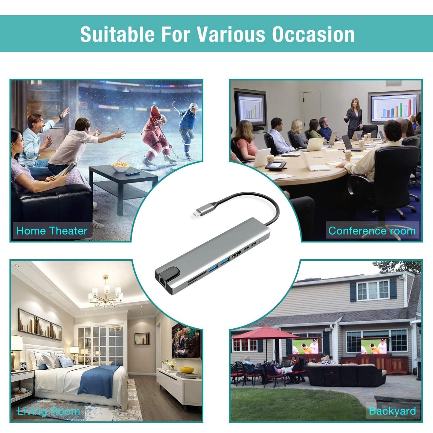 8 in 1 USB-C Type C HD Output 4K HDMI USB 3.0 HUB Adapter For MacBook iPad Pro