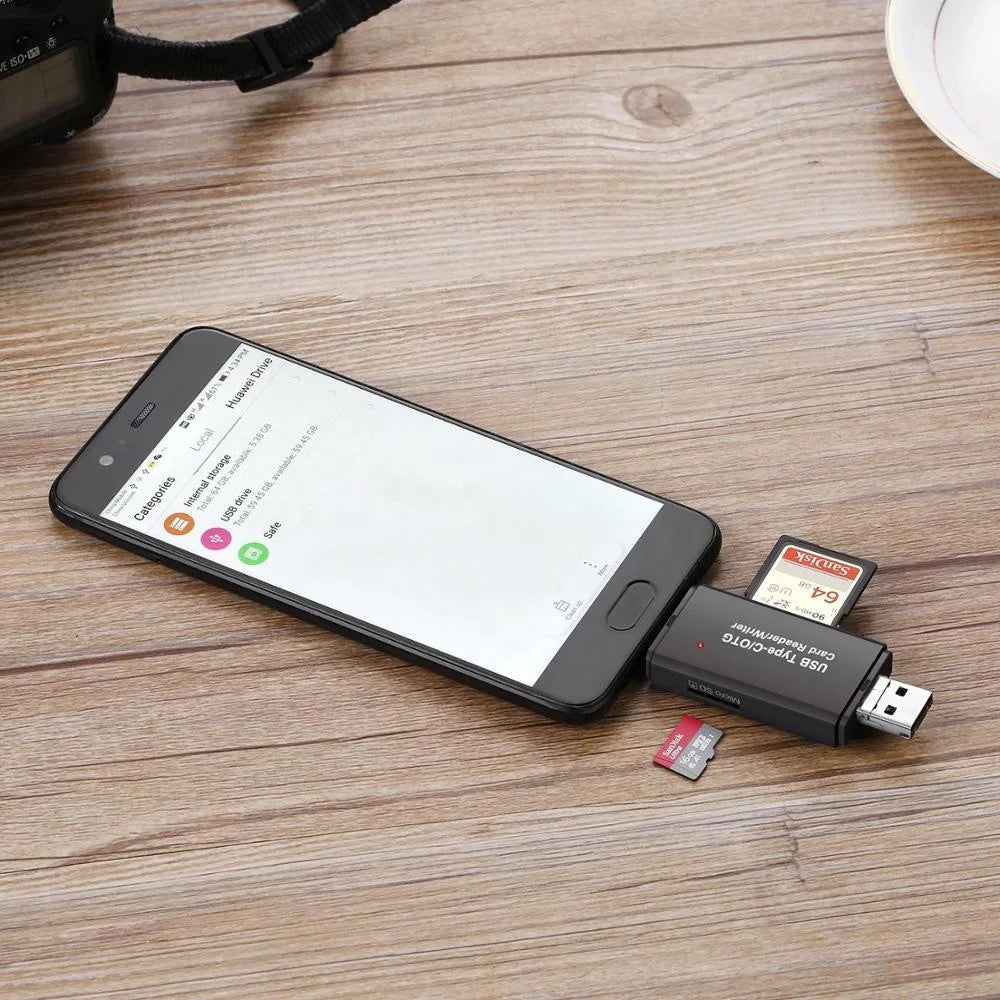 3 in 1 Micro SD Card Reader Adapter to Micro USB Type-C Converter For Phone Tablet