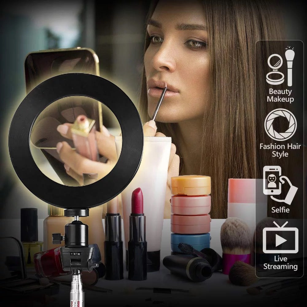 Selfie Ring Light 10” with Tripod Stand 45cm & Phone Holder for Live Stream/Makeup/Video