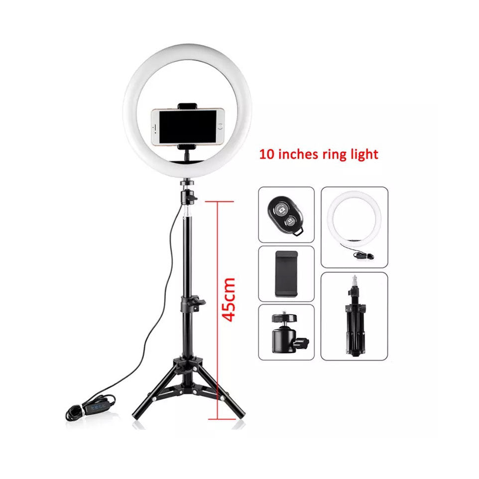 Selfie Ring Light 10” with Tripod Stand 45cm & Phone Holder for Live Stream/Makeup/Video