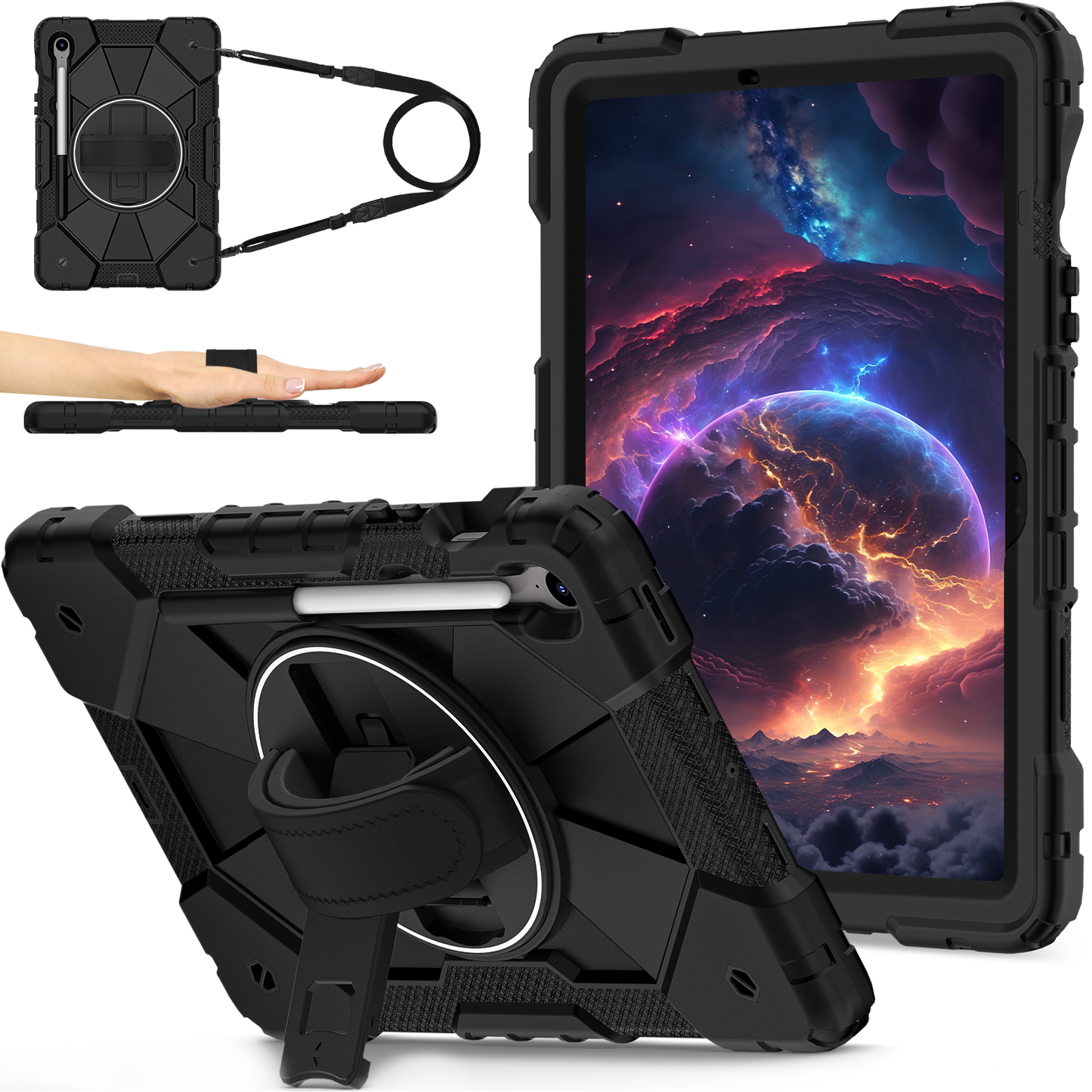 Rugged Stand Hard Case Shockproof Cover Strap For Samsung Tab S9 / S9 FE / S10 FE