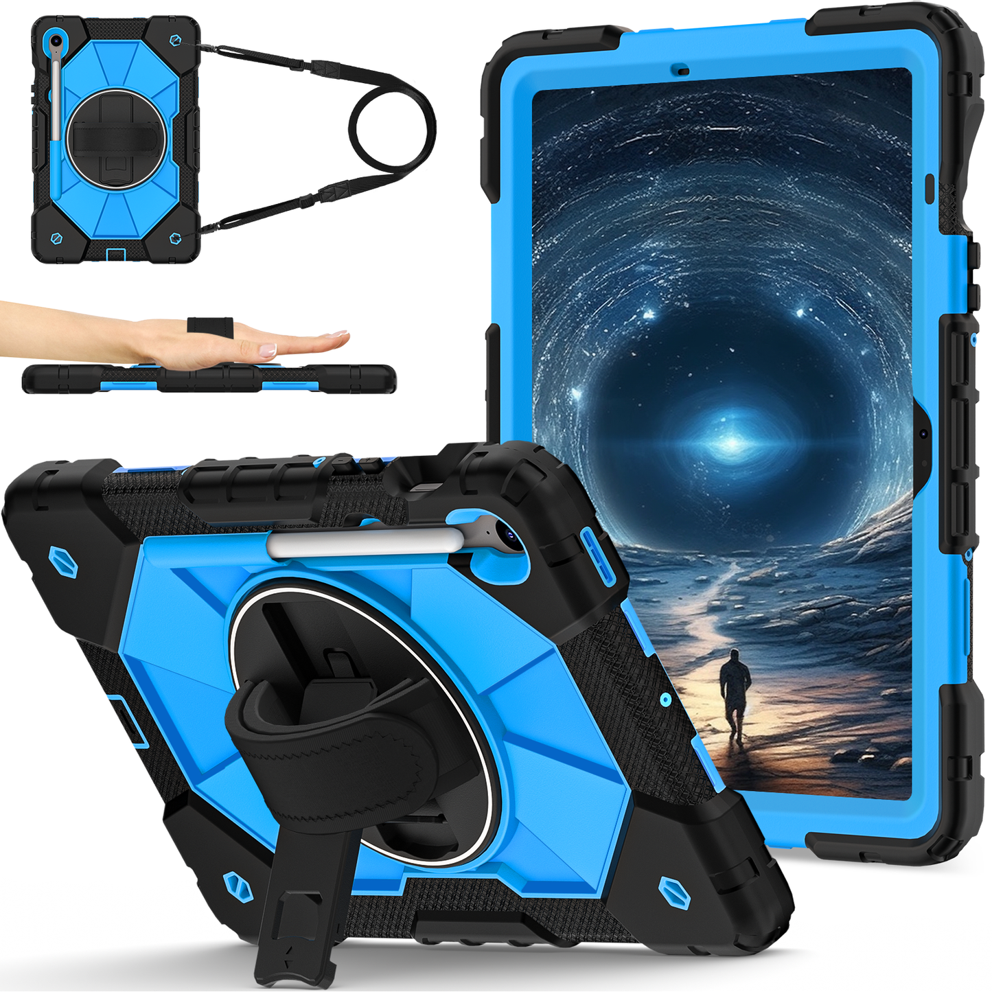 Rugged Stand Hard Case Shockproof Cover Strap For Samsung Tab S9 / S9 FE / S10 FE