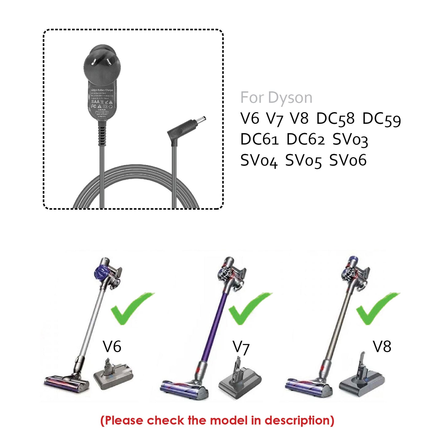 Battery Charger Adaptor For Dyson ANIMAL V6 V7 V8 DC58 DC59 DC62 Vacuum Cleaner