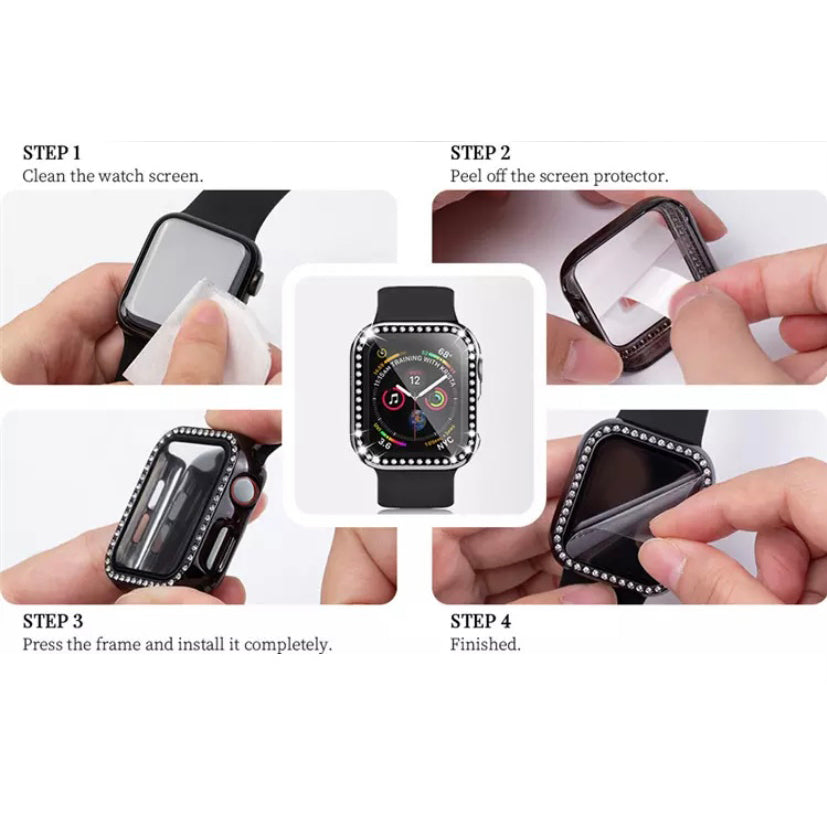 Bling PC Full Cover Watch Case Tempered Screen Protector For Apple iWatch 10 / 9 / 8 / 7 / SE / 6 / 5 / 4 / 3 / 2 / 1 / 38 / 40 / 41 / 42 / 44 / 45 / 46mm