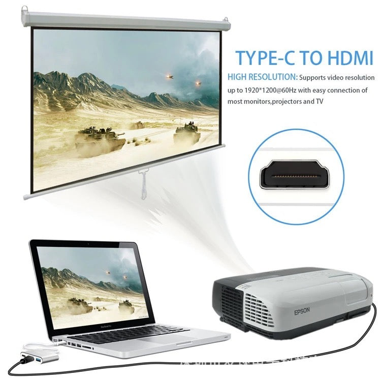 Type C to USB-C HDMI USB 3.0 Adapter Converter Cable 3 in 1 Hub For MacBook Pro