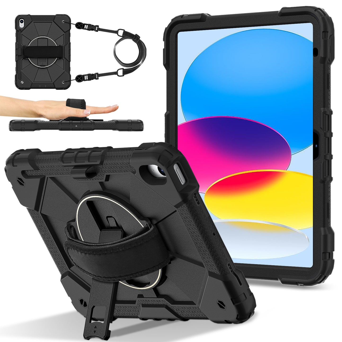 Rugged Stand Hard Case Shockproof Cover Strap iPad 10th gen 10.9" (2022) / 11th gen A16 (2025)