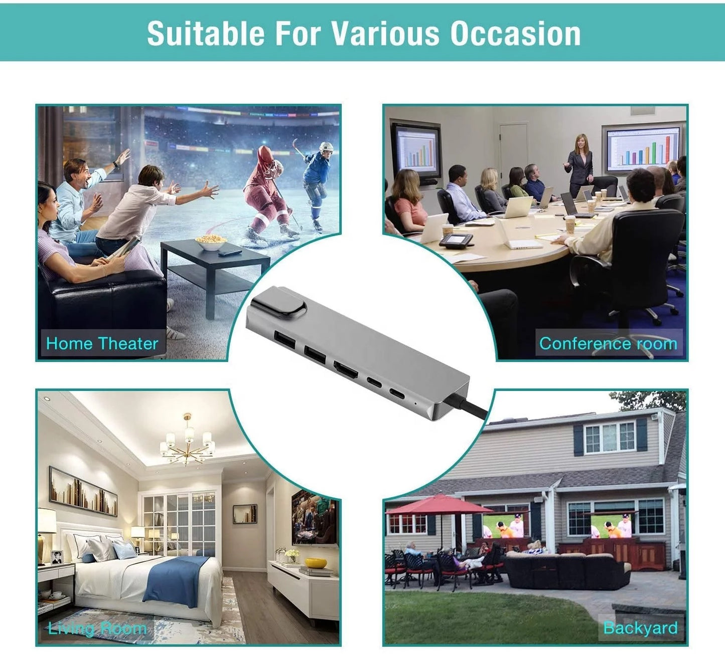 6 in 1 USB Type-C Hub Multi USB 3.0 4K HDMI RJ45 Ethernet Adapter For Laptop