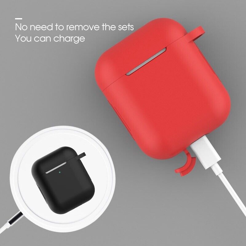 For Apple AirPods Silicone Case Protective Soft Cover Shell Key Chain