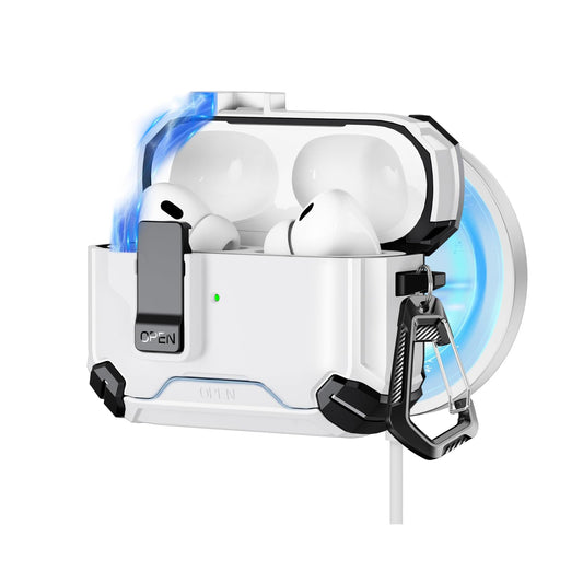 For Airpods Pro 3 (2025) Case with Lock Lid & Stand, Shockproof Protective Cover (White)