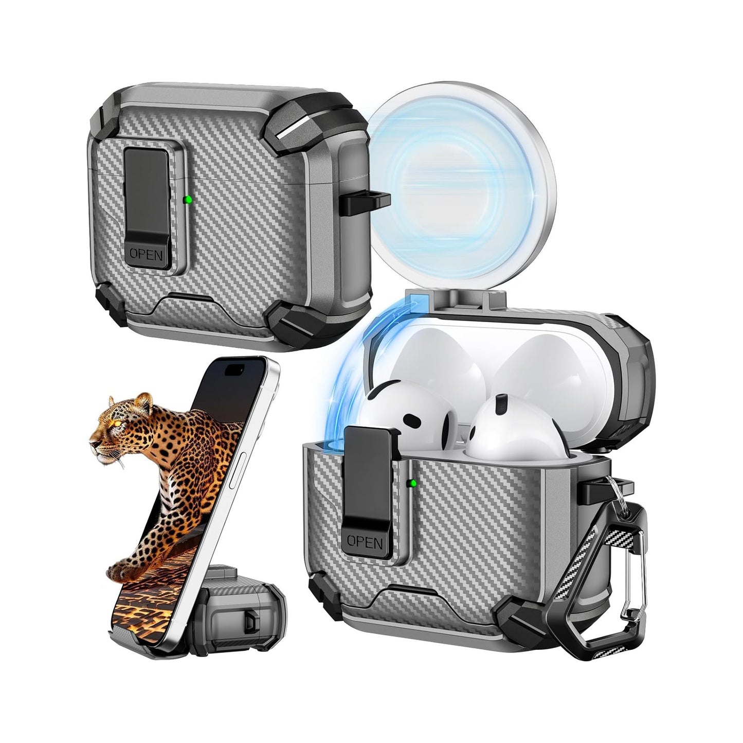 For Airpods 4 Gen (2024) Case with Lock Lid & Stand, Shockproof Protective Cover (Grey)