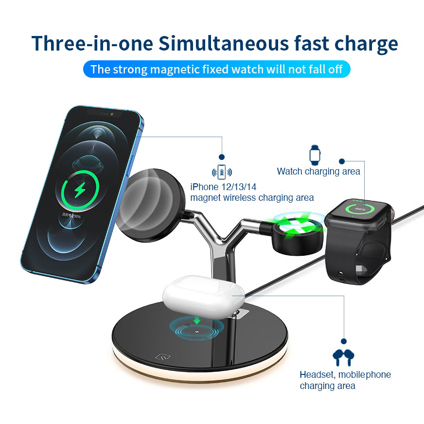 Wireless Charger 15W Fast Charger Station Lamp For Apple Watch iPhone AirPods