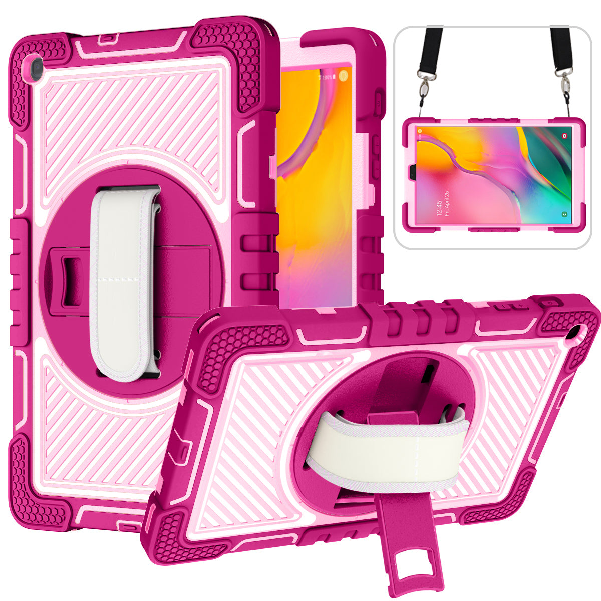 For Samsung Tab Rugged Stand Hard Case Shockproof Hybrid Cover + Strap