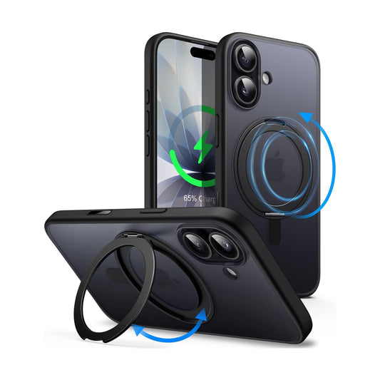 For iPhone 17 (6.3") Magnetic MagSafe Shockproof Case Ring Stand Black Cover