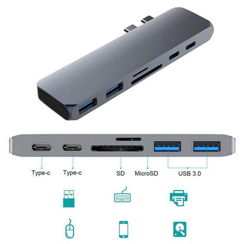 7 in 2 Hub For MacBook Laptop Thunderbolt 3.0 USB Type-C Hub Adapter HDMI SD TF