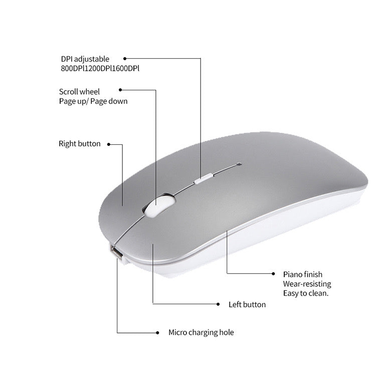 Optical Wireless Bluetooth Slim Rechargeable Mouse for Laptop/Tablet/Mac/iPad