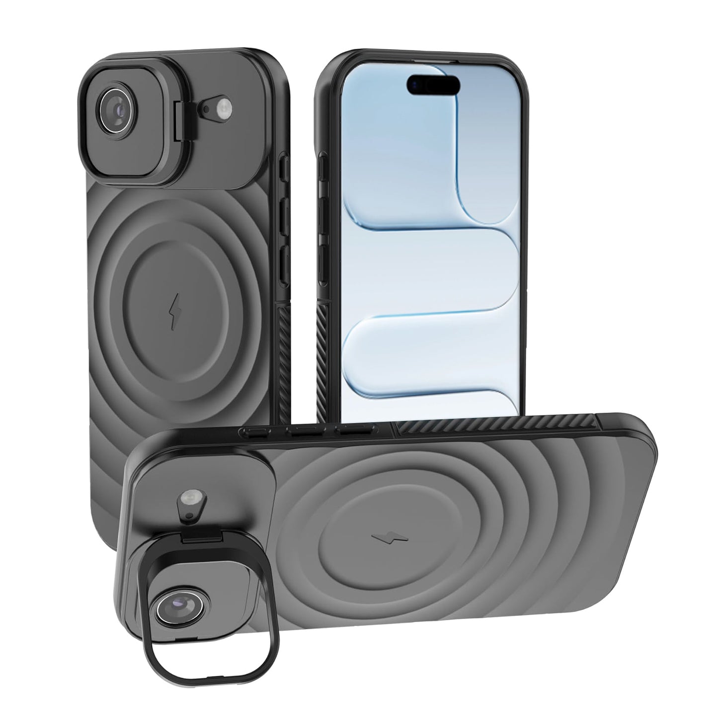For Apple iPhone 17 Air Magnetic Magsafe Case Back Camera Holder Ripple Cover (Black)