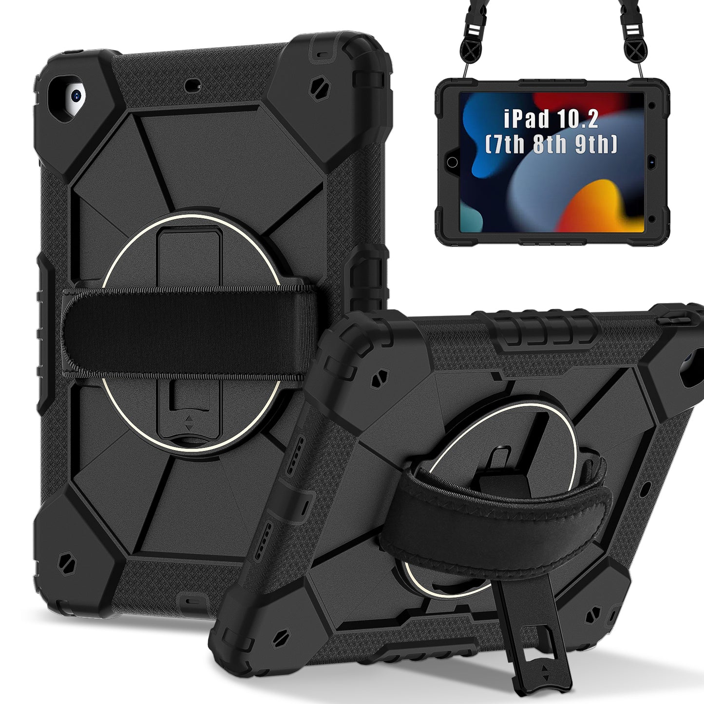 Rugged Stand Hard Case Shockproof Cover Strap For iPad 7/8/9 gen 10.2" (2019/2020/2021)