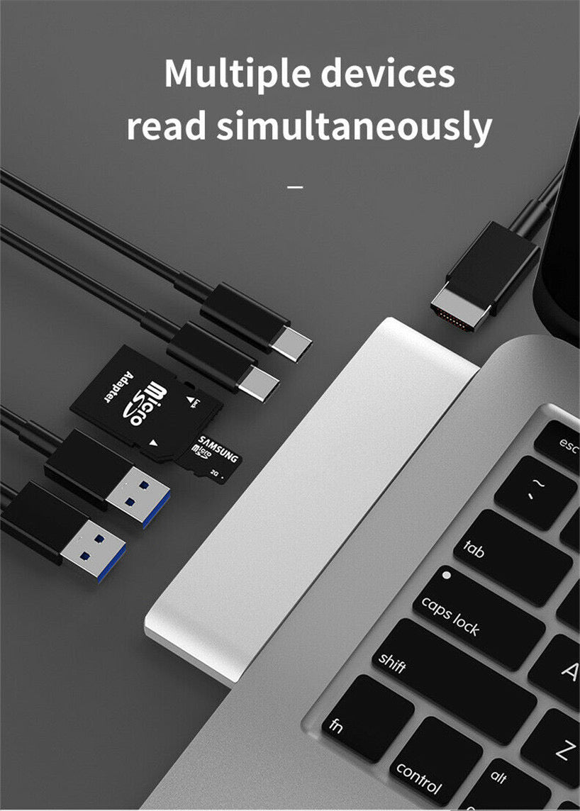7 in 2 Hub For MacBook Laptop Thunderbolt 3.0 USB Type-C Hub Adapter HDMI SD TF