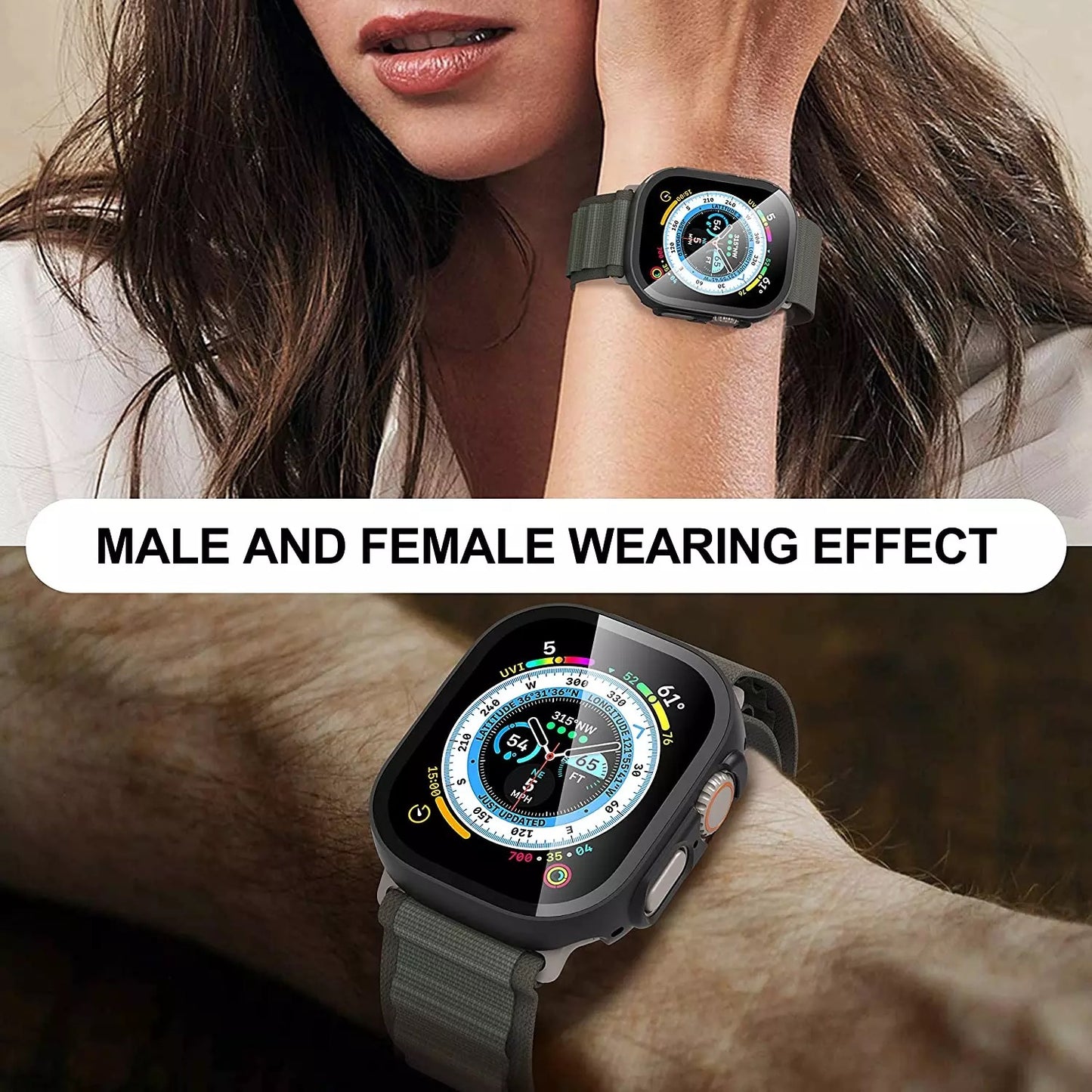 For Apple Watch Series Ultra 2 49MM PC Full Cover Case Tempered Screen Protector