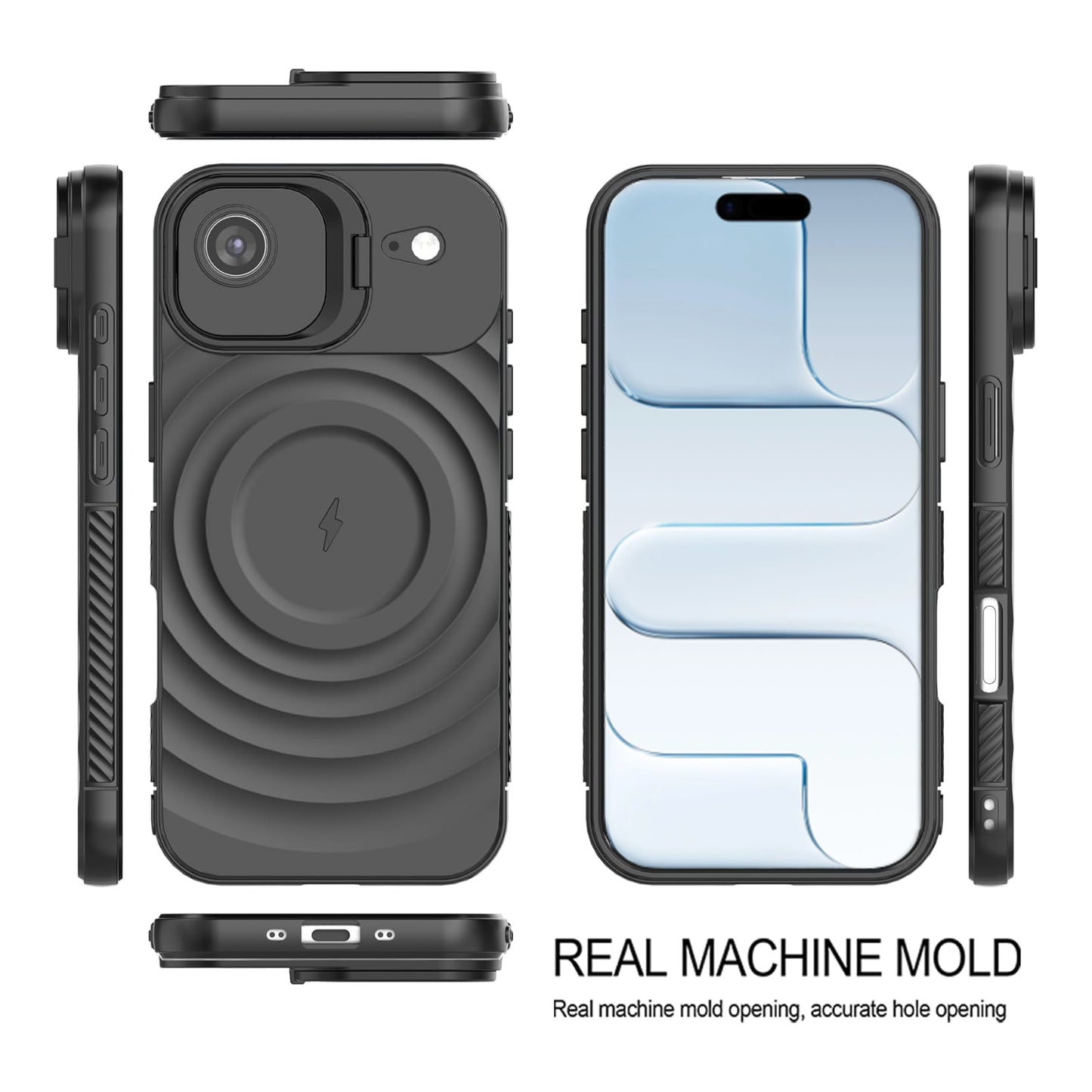 For Apple iPhone 17 Air Magnetic Magsafe Case Back Camera Holder Ripple Cover (Black)