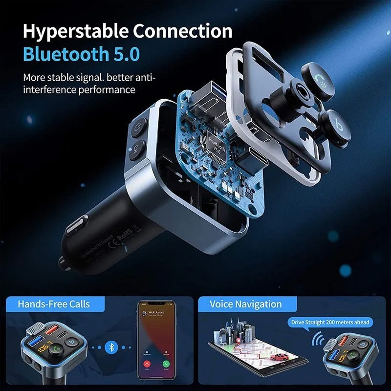 Bluetooth FM Transmitter QC3.0 PD USB-C Car Charger Wireless RGB Backlit Adapter
