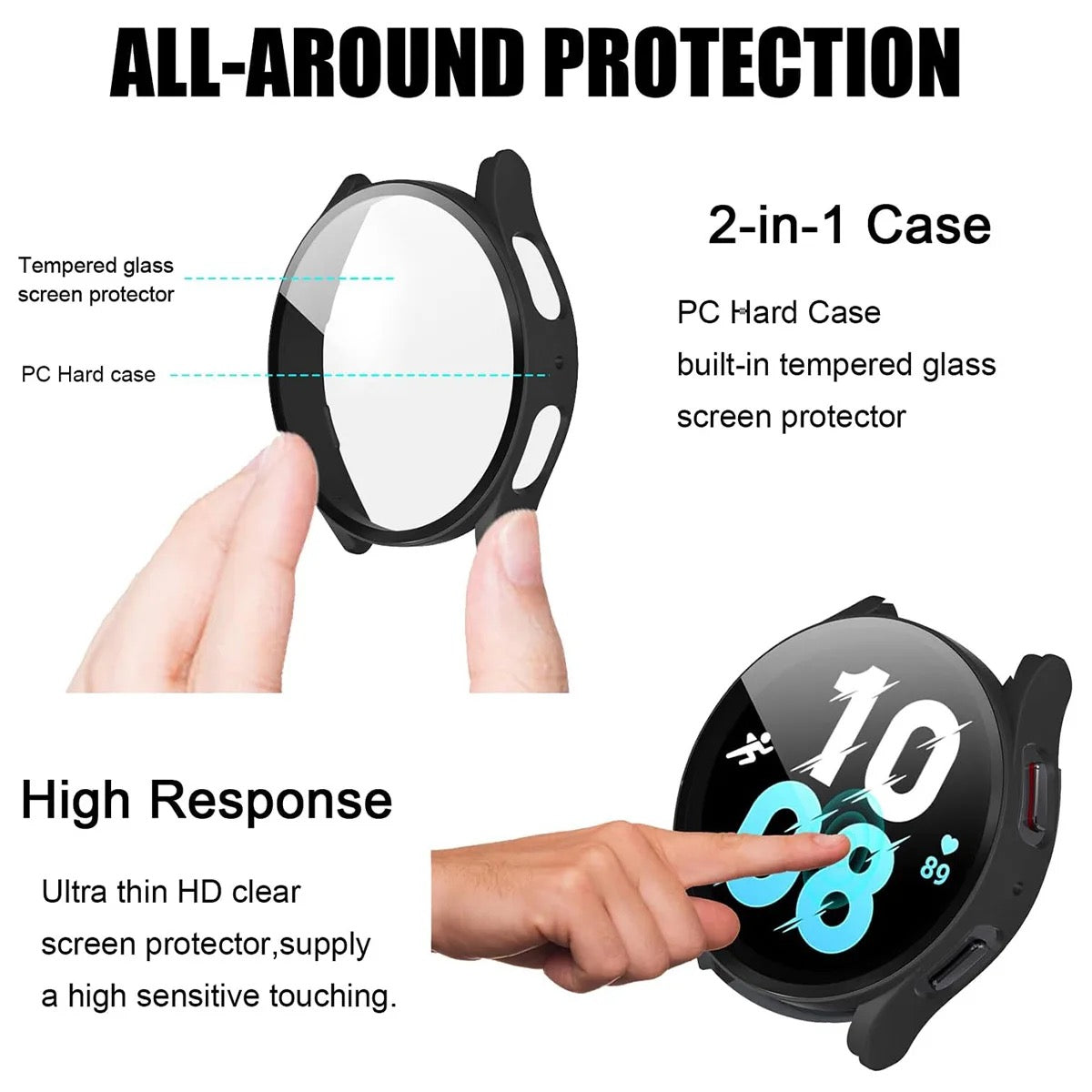For Samsung Galaxy Watch 7 40 44mm Full Cover Screen Glass Protector Shell Case