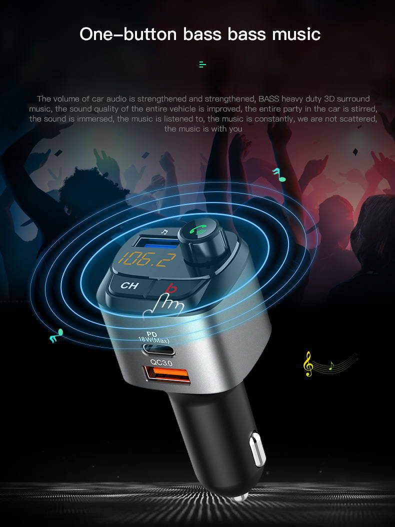 FM Transmitter Wireless Bluetooth MP3 Player QC3.0 PD18W USB Car Charger