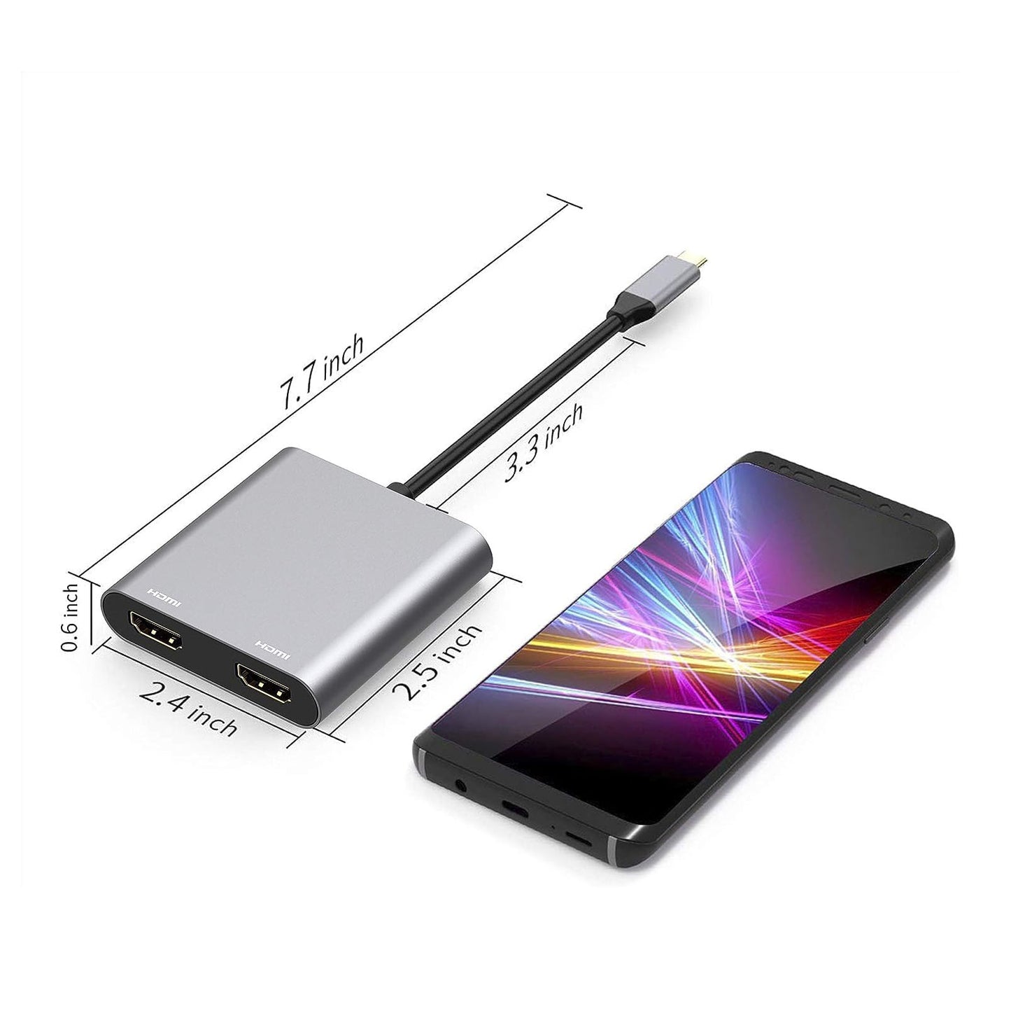 USB C Dual HDMI Adapter 4K, USB C to HDMI Dual Monitor Adapter 2 HDMI Hub Converter for Dell HP Surface Lenovo MacBook Type C Laptops