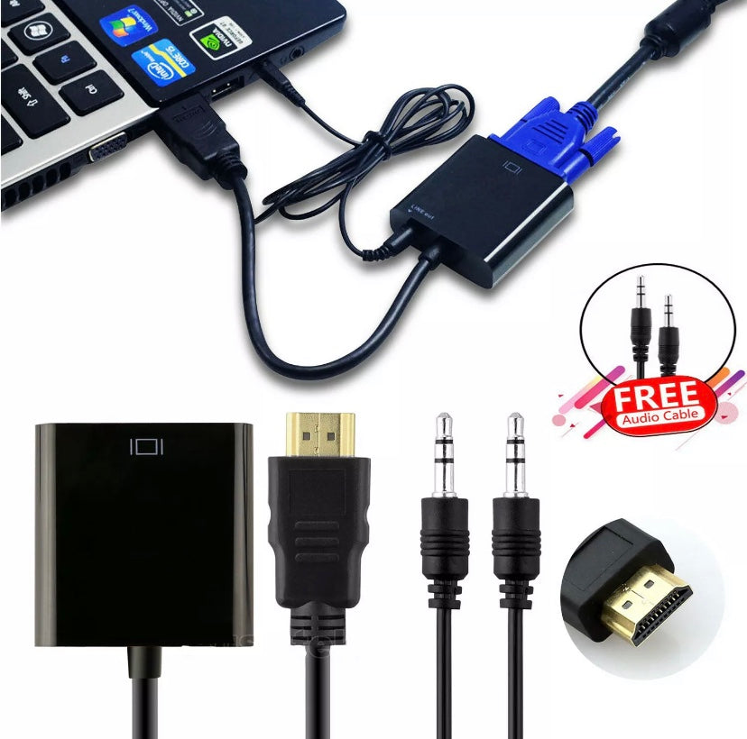1080P HDMI Male to VGA Female Video Adapter Converter + Audio Cable PC Laptop TV