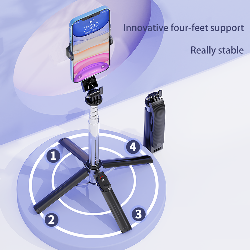 Flexible Phone Quadripod Holder Stand Selfie Stick Bluetooth Remote For iPhone