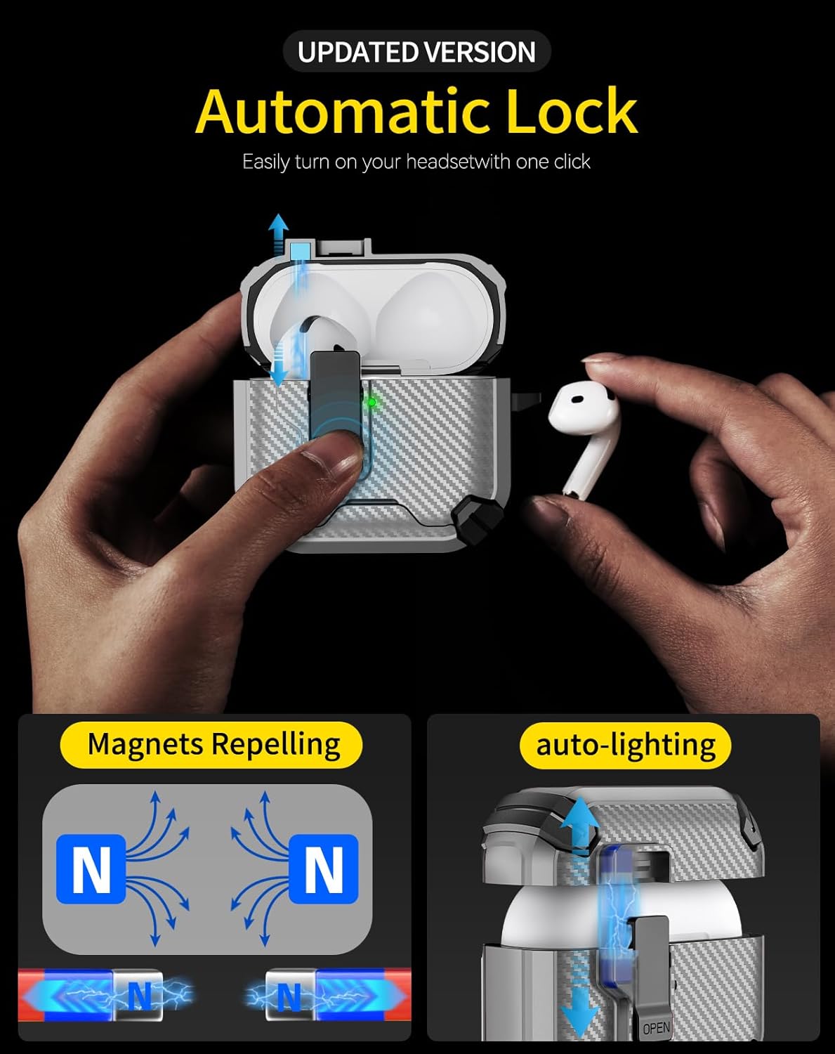 For Airpods Pro 3 (2025) Case with Lock Lid & Stand, Shockproof Protective Cover (Grey)