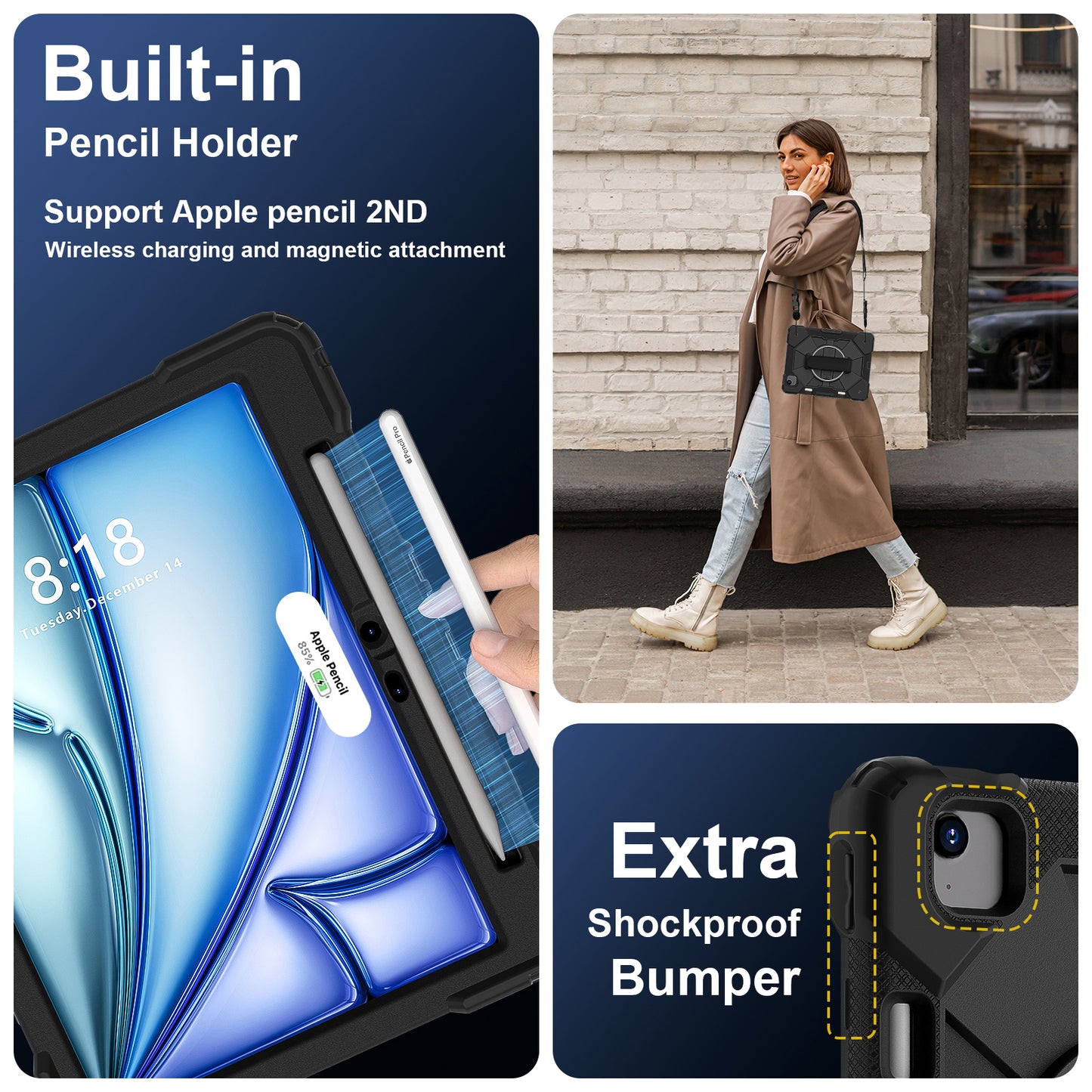 Rugged Stand Hard Case Shockproof Cover Strap For iPad Air 11" 2024 & 2025