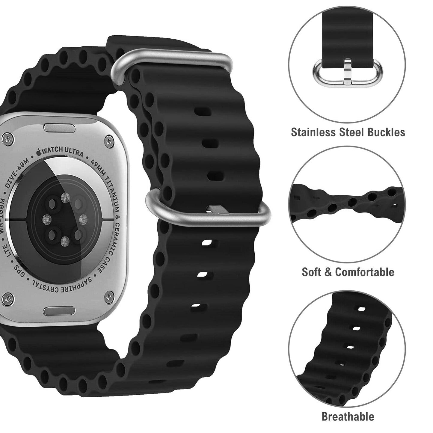 Ocean Silicone Sports Watch Band Strap For Apple iWatch Ultra 10 9 8 7 6 5 4 3 2 1 SE 49 46 45 44 42 41 40 38 mm