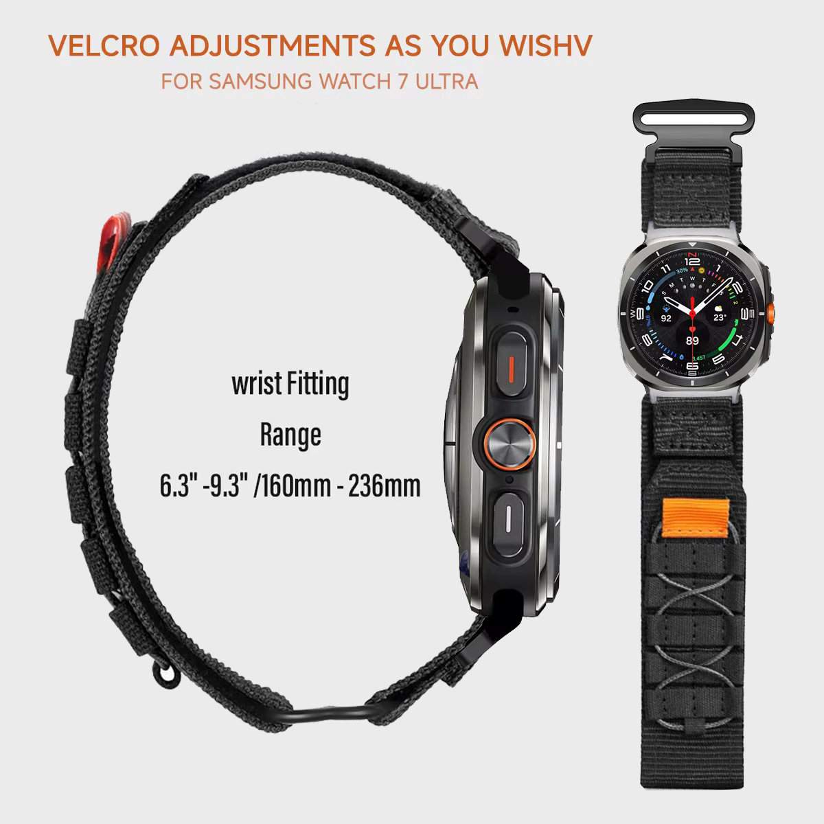 Rugged Military Tactical Nylon Braided Sport Band For Samsung Galaxy Watch Ultra 47mm - Black
