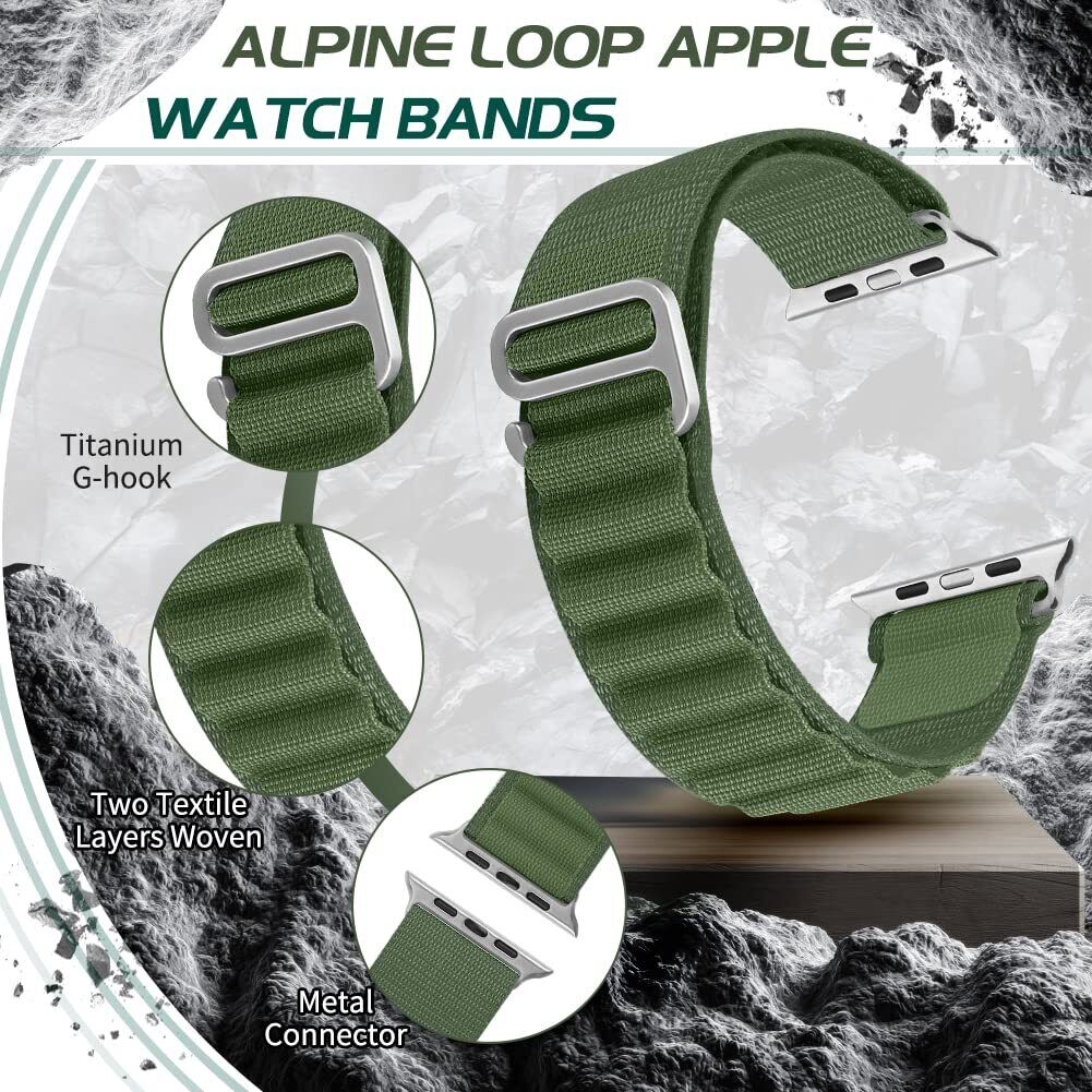 Alpine Nylon Sports Watch Band Strap For Apple iWatch Ultra 10 9 8 7 6 5 4 3 2 1 SE 49 46 45 44 42 41 40 38 mm