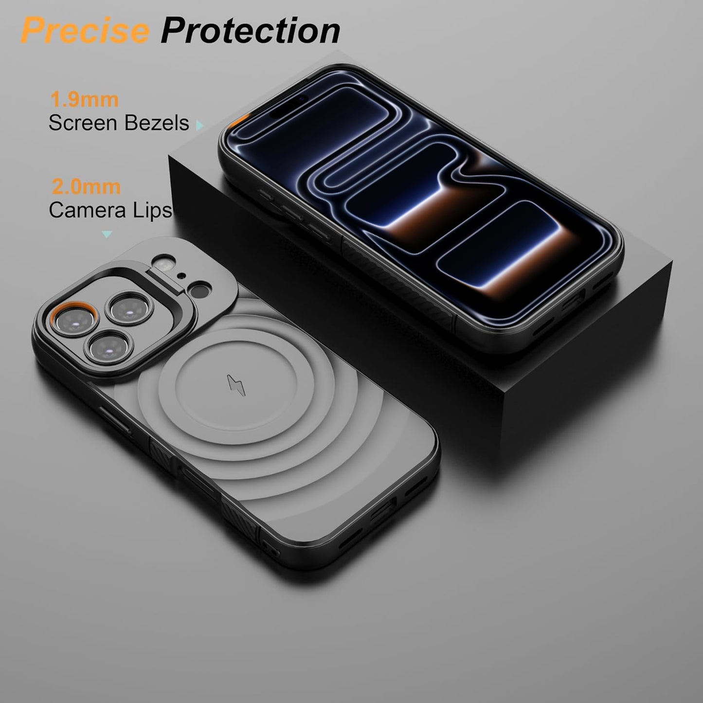 For Apple iPhone 17 Pro Magnetic Magsafe Case Back Camera Holder Ripple Cover (Black)