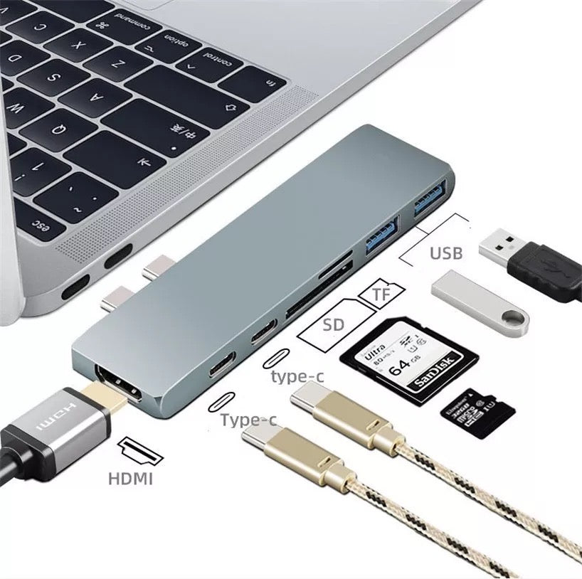 7 in 2 Hub For MacBook Laptop Thunderbolt 3.0 USB Type-C Hub Adapter HDMI SD TF