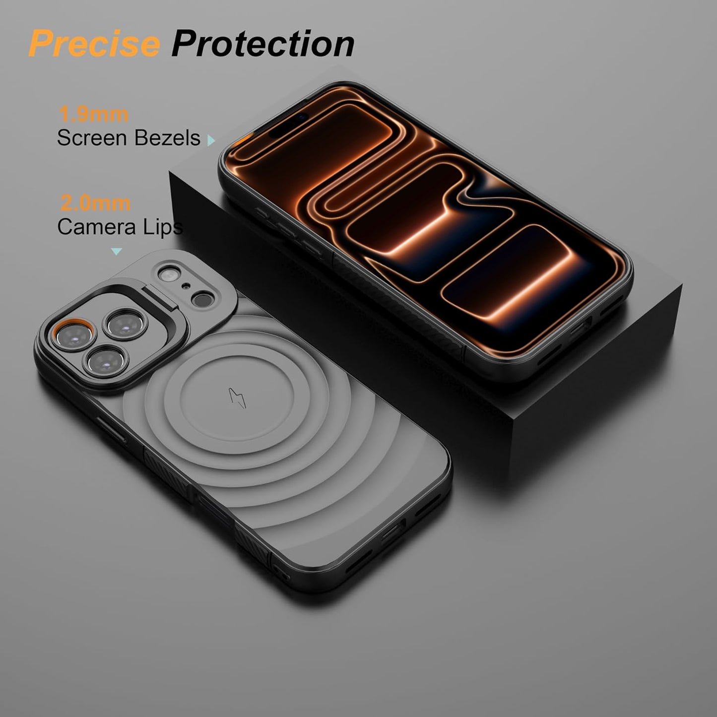 For Apple iPhone 17 Pro Max Magnetic Magsafe Case Back Camera Holder Ripple Cover (Black)