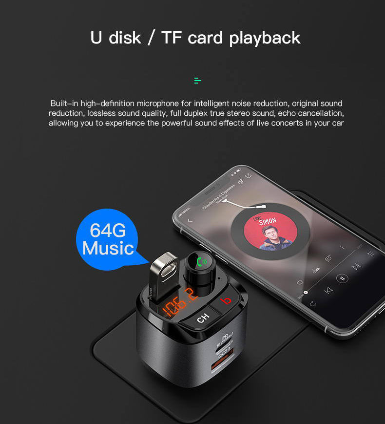FM Transmitter Wireless Bluetooth MP3 Player QC3.0 PD18W USB Car Charger